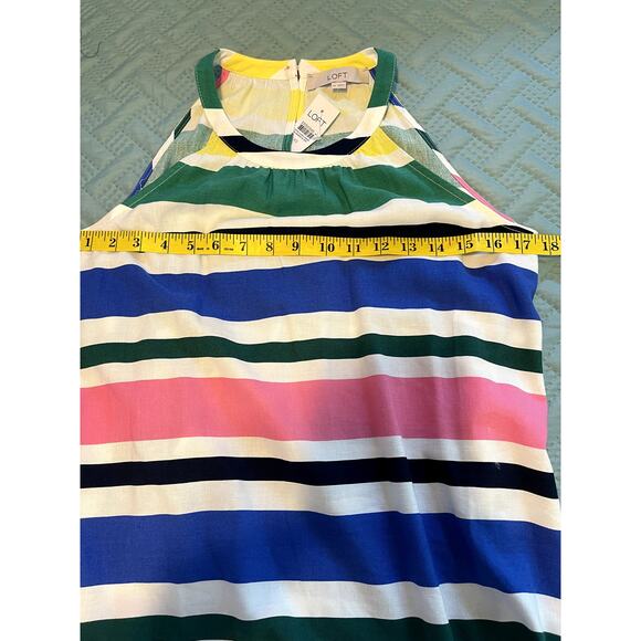 Loft Women Dress XS Multi-Color Striped High Neck Halter Apron A-Line Summer - Picture 8 of 10